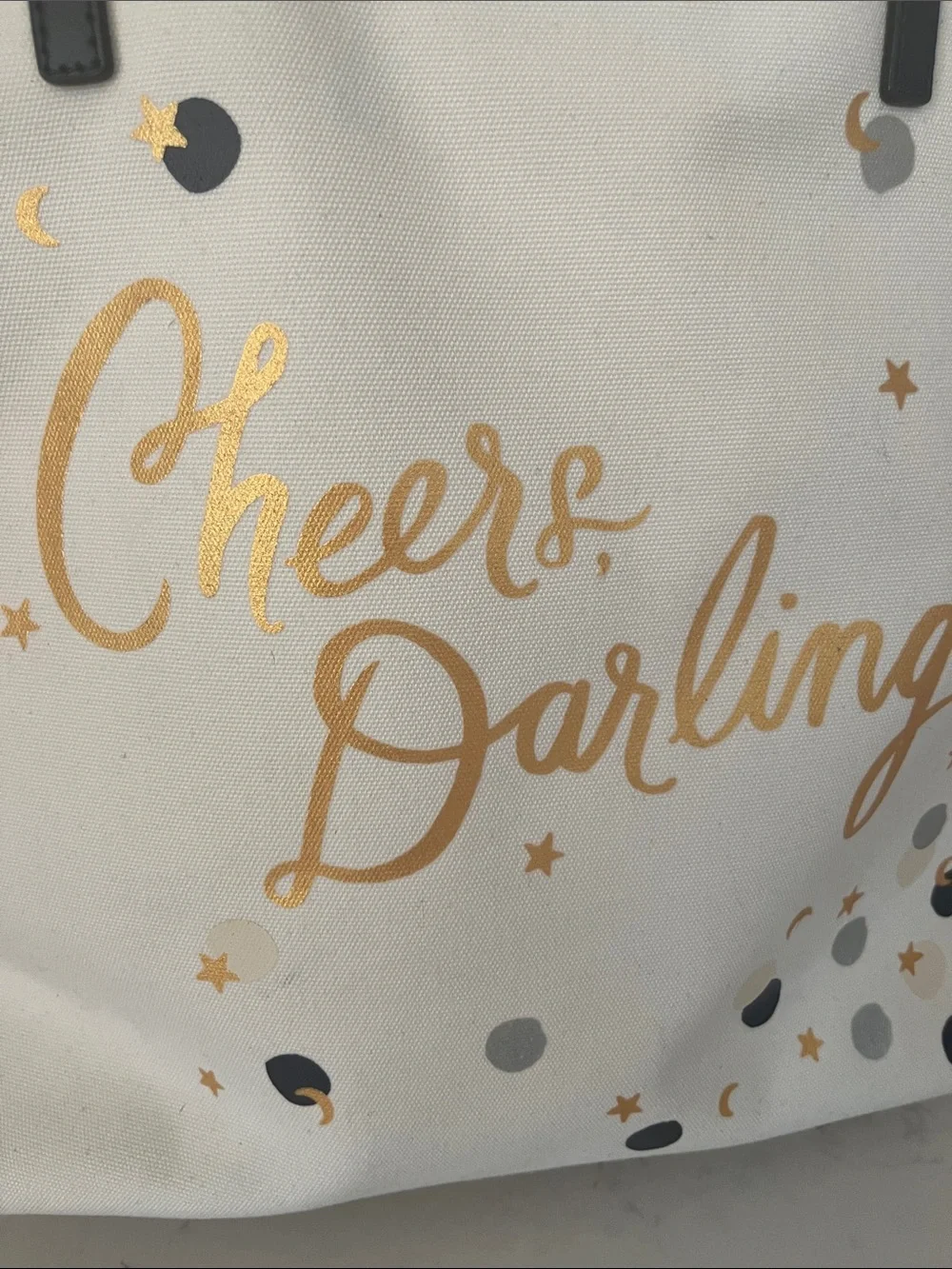 EUC Kate Spade Cheers Darling, novelty white canvas tote